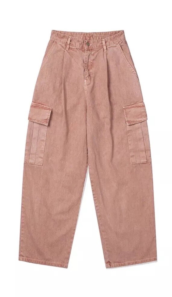 HiRisk Men's Medium Wide Leg Cargo Pale Pink Denim Pants