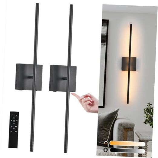 Battery Operated Wall Sconces set of 2, 16000mAh Black Rechargeable Wall