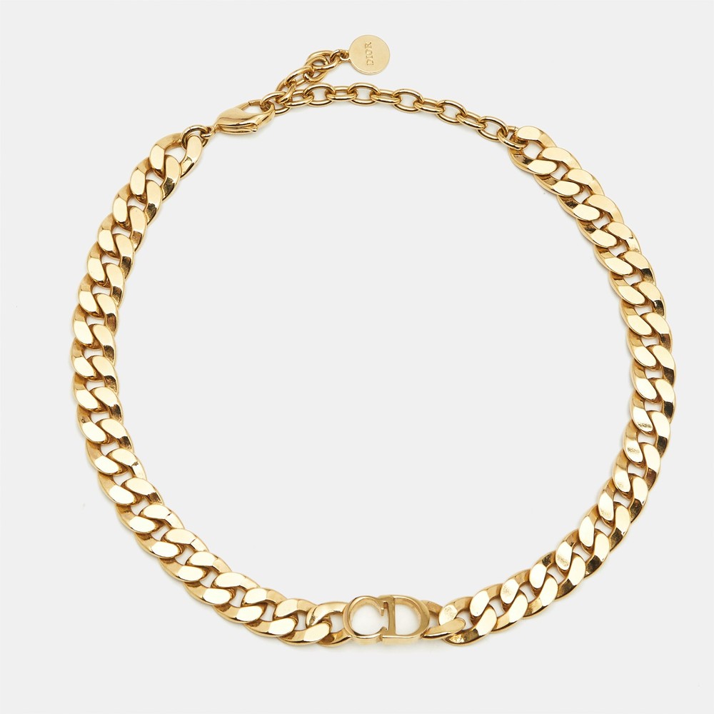 Dior CD Danseuse Etoile Gold Tone Choker Necklace Elegant Statement Piece