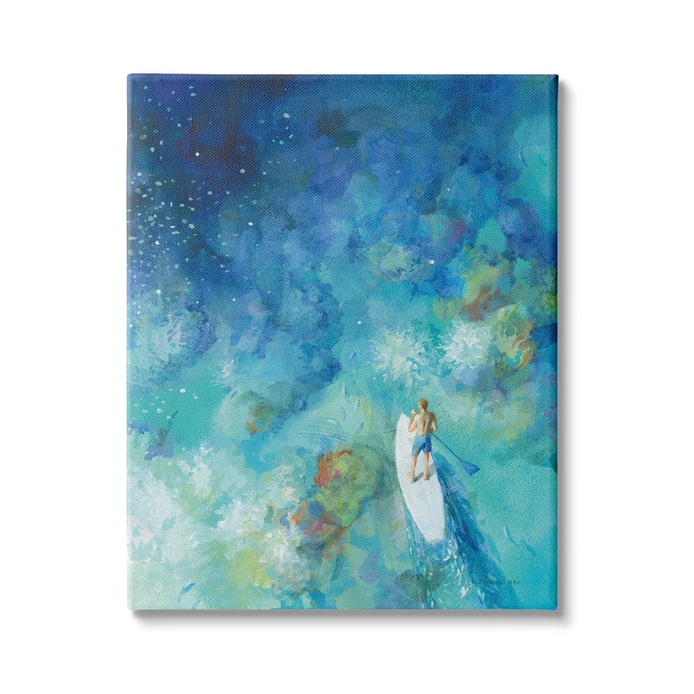 Stupell Tropical Ocean Reef Paddle Board Male Surfer Blue