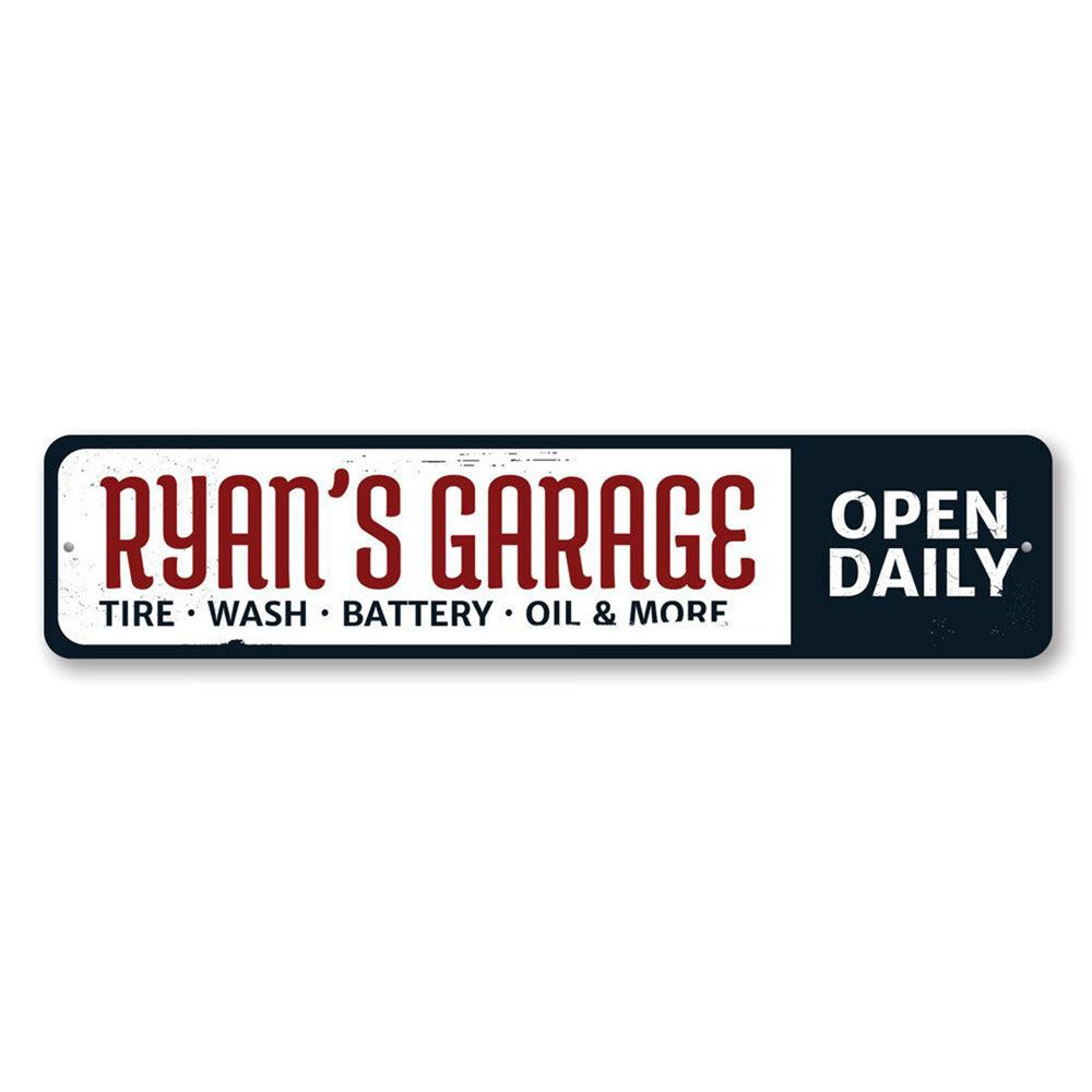 Personalized Garage Open Daily Name Man Cave Aluminum Metal Decor Sign
