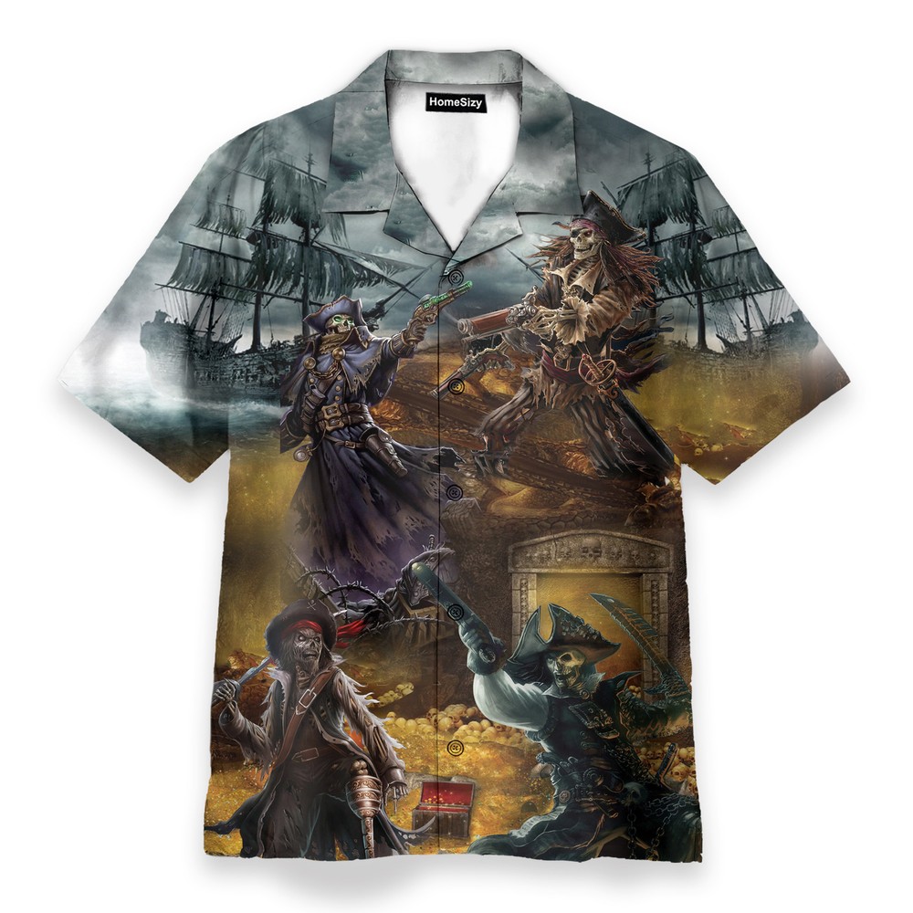 Pirate Skull Fighting For Treasure   Hawaiian Shirt