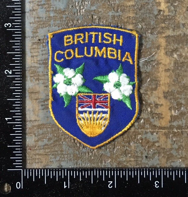 Vintage British Columbia Flag Patch with Pacific Dogwood Flowers Canada Souvenir