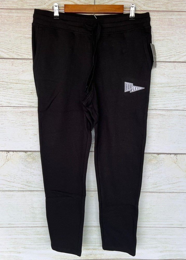 Hurley Jogger Pants Mens Large Black Tapered Leg Flag Fleece Jogger New