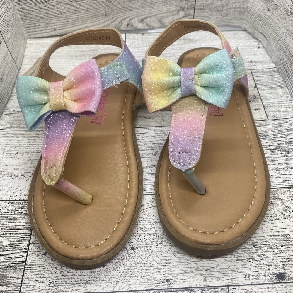Kensie Girl Rainbow Bow Flat Sandals Size 9 for Easter Outfits
