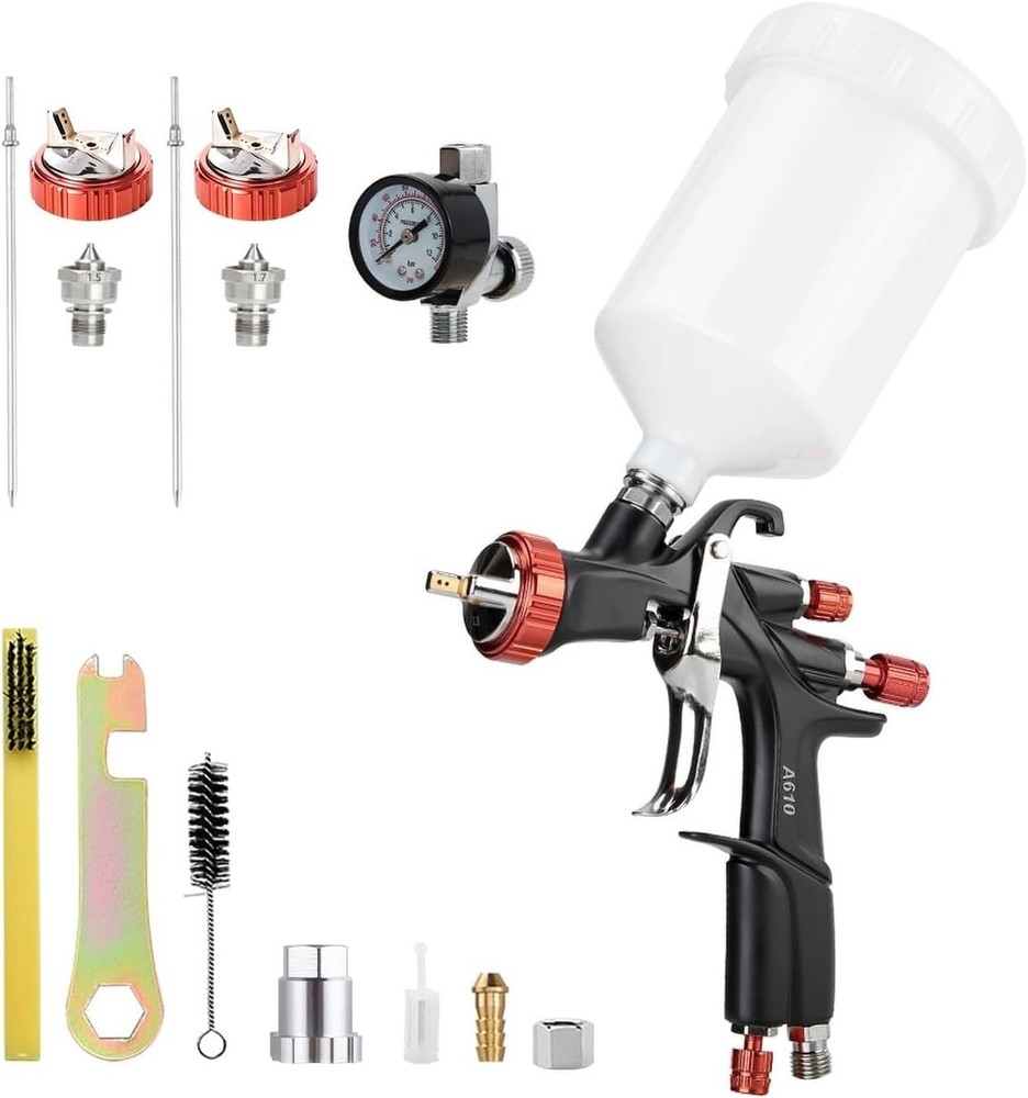 AEROPRO R500 LVLP Spray Gun with 3 Nozzle Sizes & Air Regulator