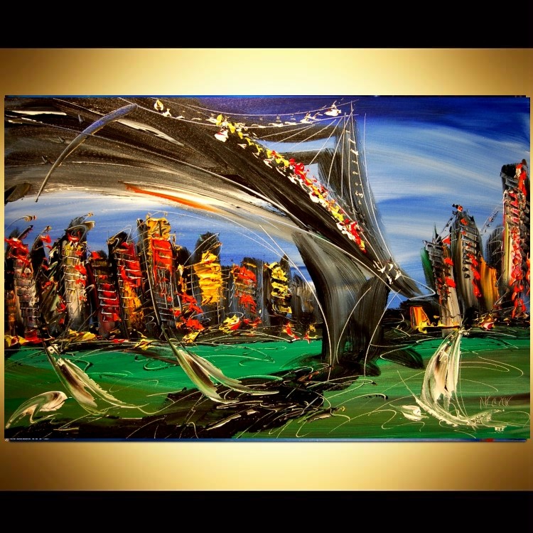 NEW YORK BRIDGE CITY IMPASTO   Modern  Original Abstract Painting