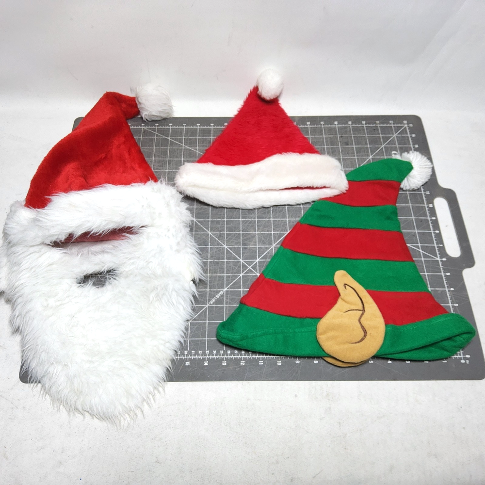 3 christmas festive hats santa beard elf ears holidays party dress up costumes