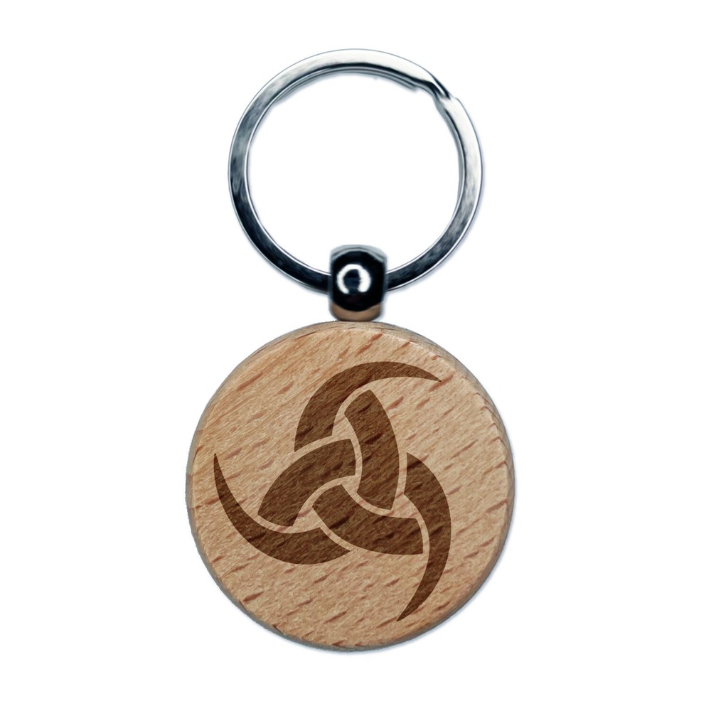 Triple Horns of Odin Viking Engraved Wooden Keychain Charm