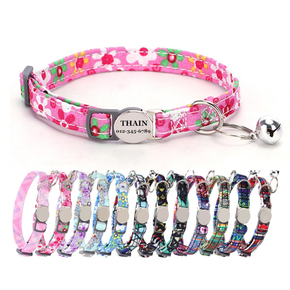 Cat kitten Collar Personalized with Bell Custom Engraved with Name and Phone