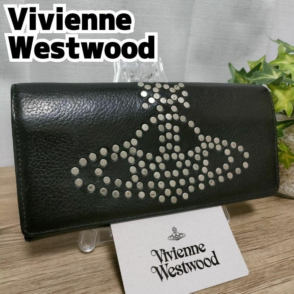 Vivienne Westwood Black Leather Wallet with Big Orb Studs
