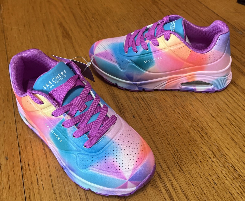 SKECHERS Girls Shoes Size 2 Uno Gen1 Spectrum Air 310560-L NWT Pink Blue Yellow