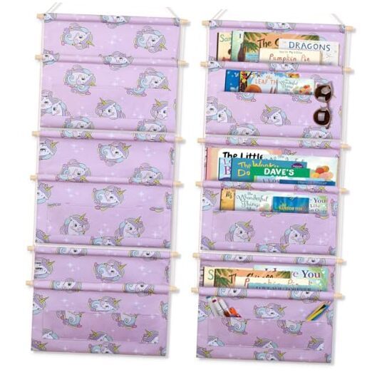 Hanging Bookshelf for Kids Pink Unicorn Nursery Bookshelves Wall Mounted 3