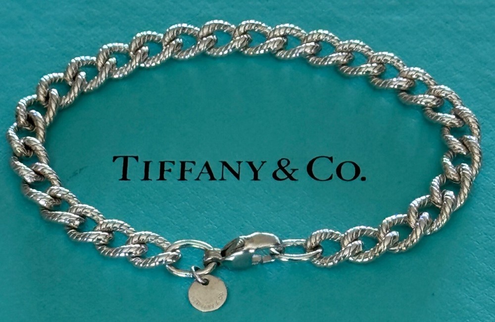 Tiffany & Co.  Rope Twist Curb  Link  Bracelet Sterling Silver 925  7 3/4