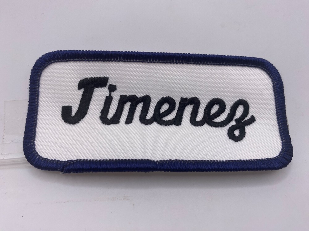 JIMENEZ  USED EMBROIDERED VINTAGE SEW ON NAME PATCH TAGS ASSORTED COLORS