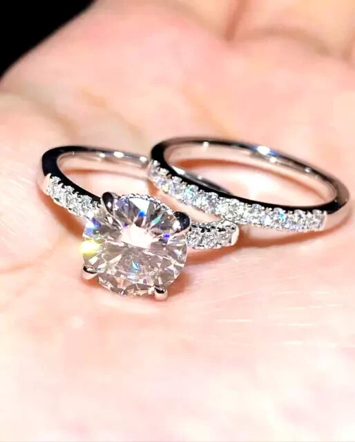 Simulated Diamond Bridle Wedding Women's Set 2Ct Round Cut 14K White Gold Plated