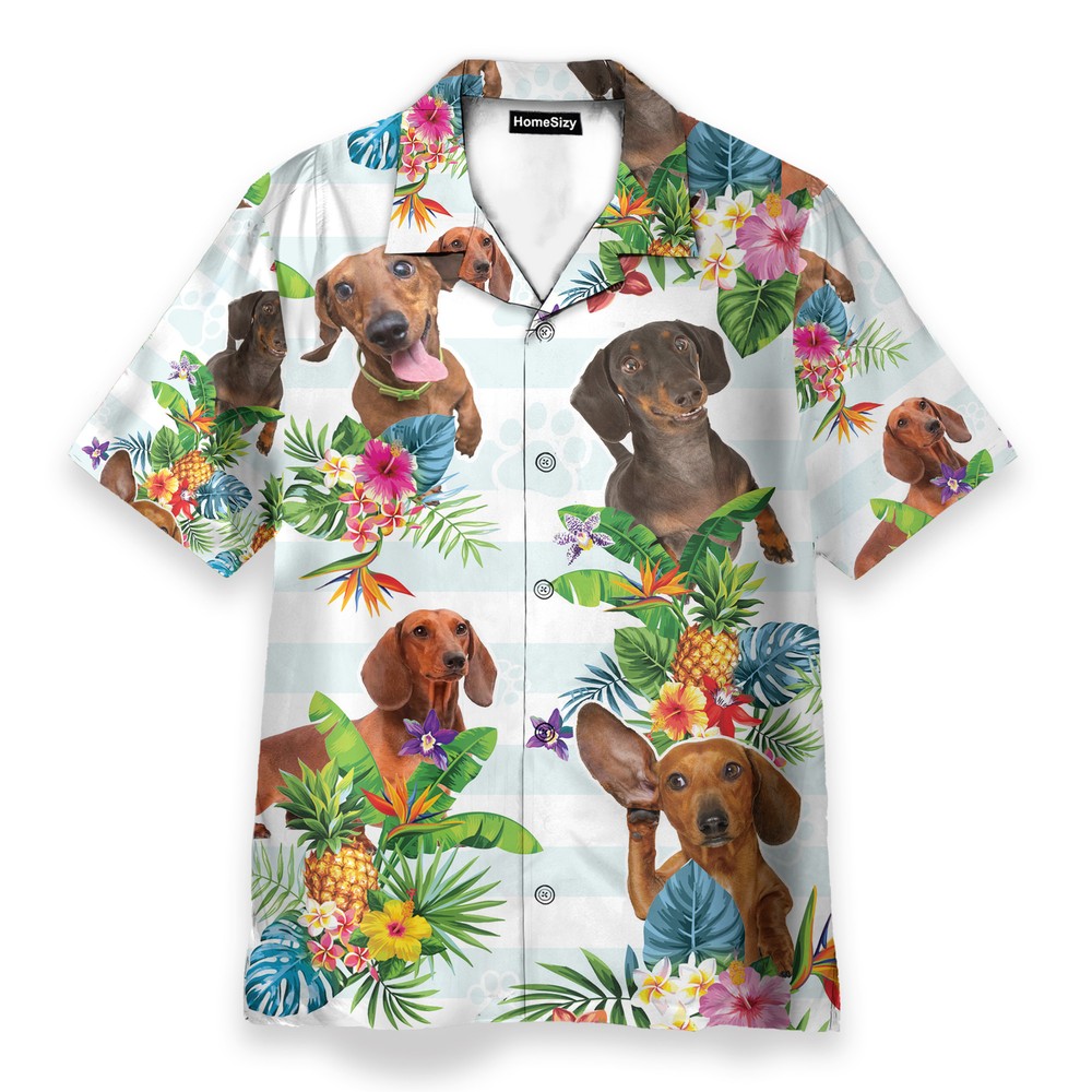 Dachshund Dog Tropical Flower   Hawaiian Shirt