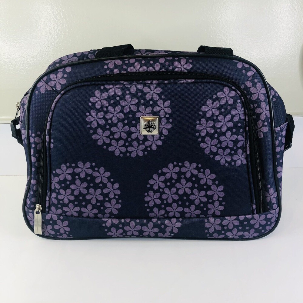 Floral Luggage Bag Dark Purple Light Purple Black 2 Zip Compartments Unbranded
