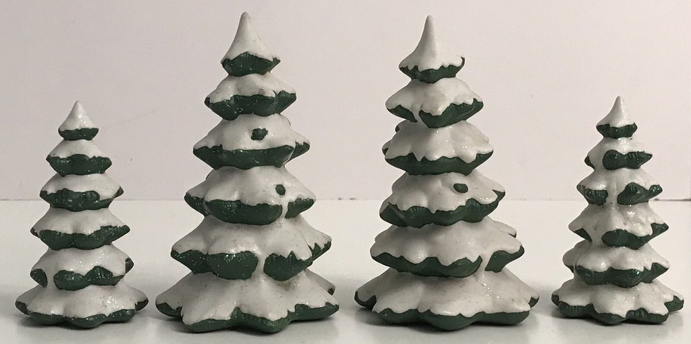 Christmas Village Snow Covered Trees Ceramic Lot of 4 4