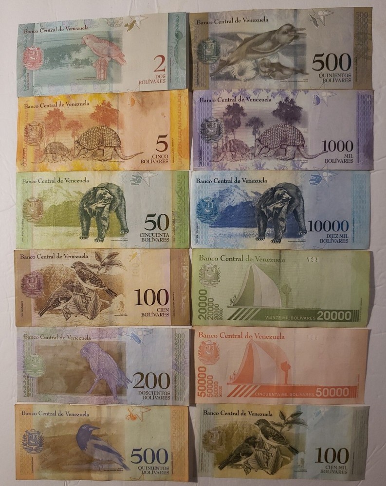 Beautiful Venezuela Bolivares Set of  12 Wildlife Notes Circulated Currency
