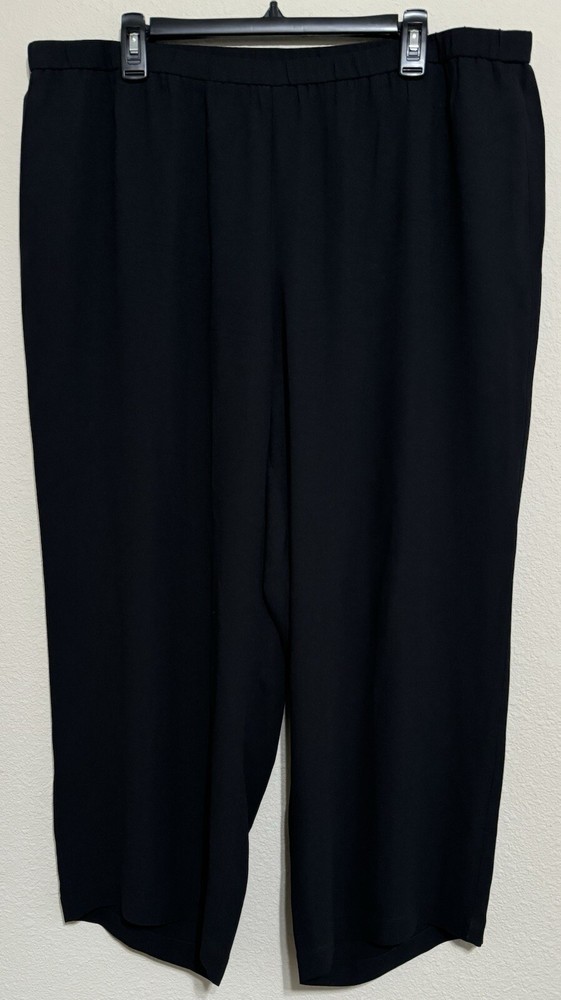 EILEEN FISHER BLACK XL Pants Crepe 100% Silk Wide Leg High Waisted Crop Capri