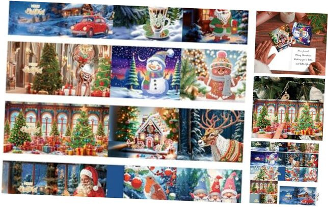 5D Christmas Greeting Cards, DIY Special-shaped Diamond Painting Cards Kit,