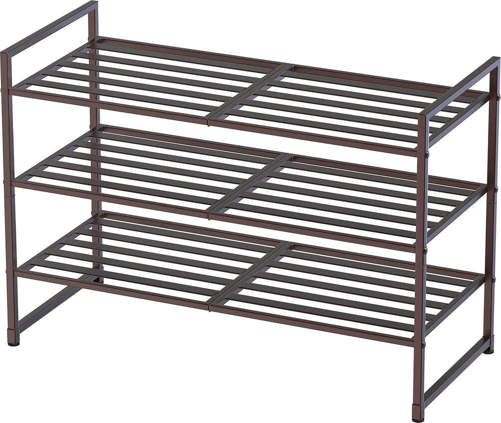 Bronze 3-Tier Stackable Metal Shoe Rack with Panel Design