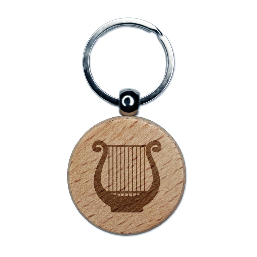 Lyre Harp Engraved Wooden Keychain Charm Musical Instrument Gift