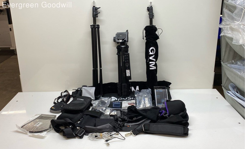 Lot Camera Tripods, Carrying bags, And Other Accessories
