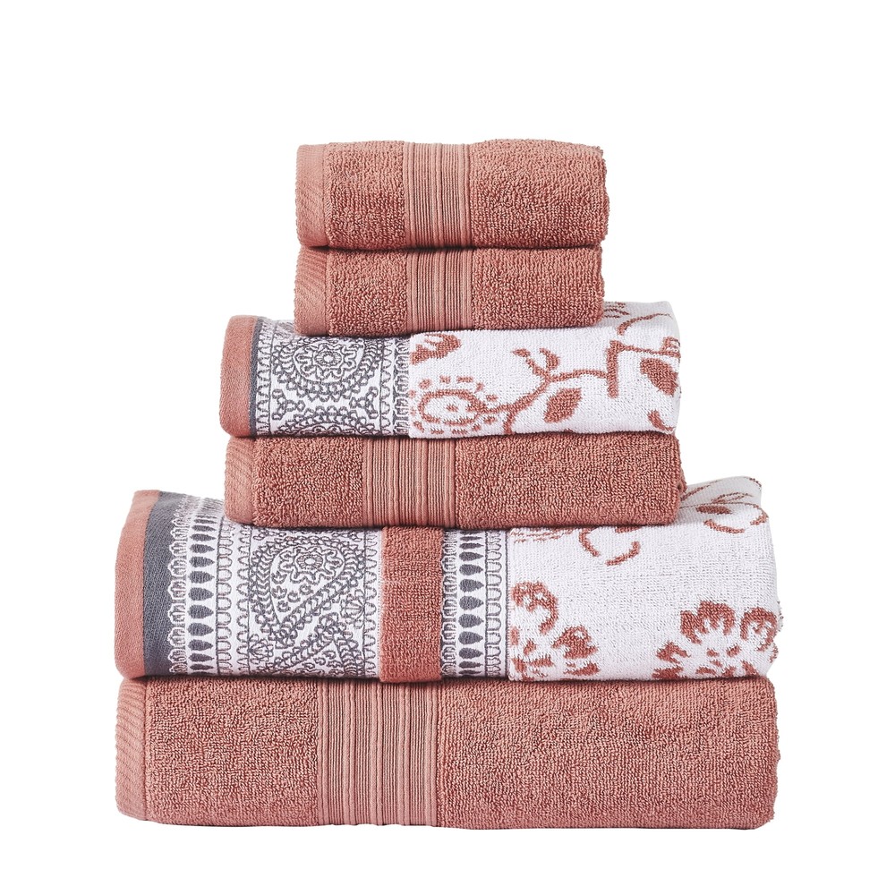 Modern Ophelia 6-Piece Cotton Bath Towel Set in Clay