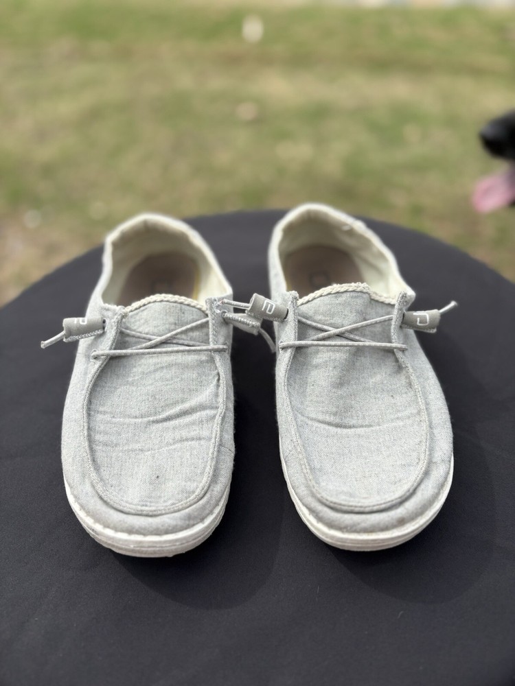 HeyDude Ladies Wendy Chambray Braid Grey Shoes Size 7 GUC