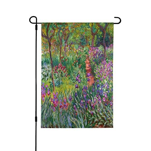 Garden Flags, Monet'S Iris Garden At Giverny 12 X 18 Inch Double Sided Polyes...