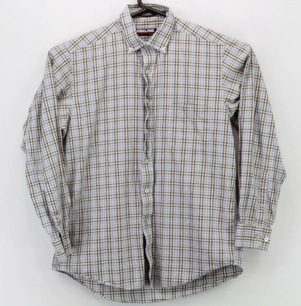 Kirkland Signature Mens Button Down LS Collared Shirt Large Multicolor Plaid euc
