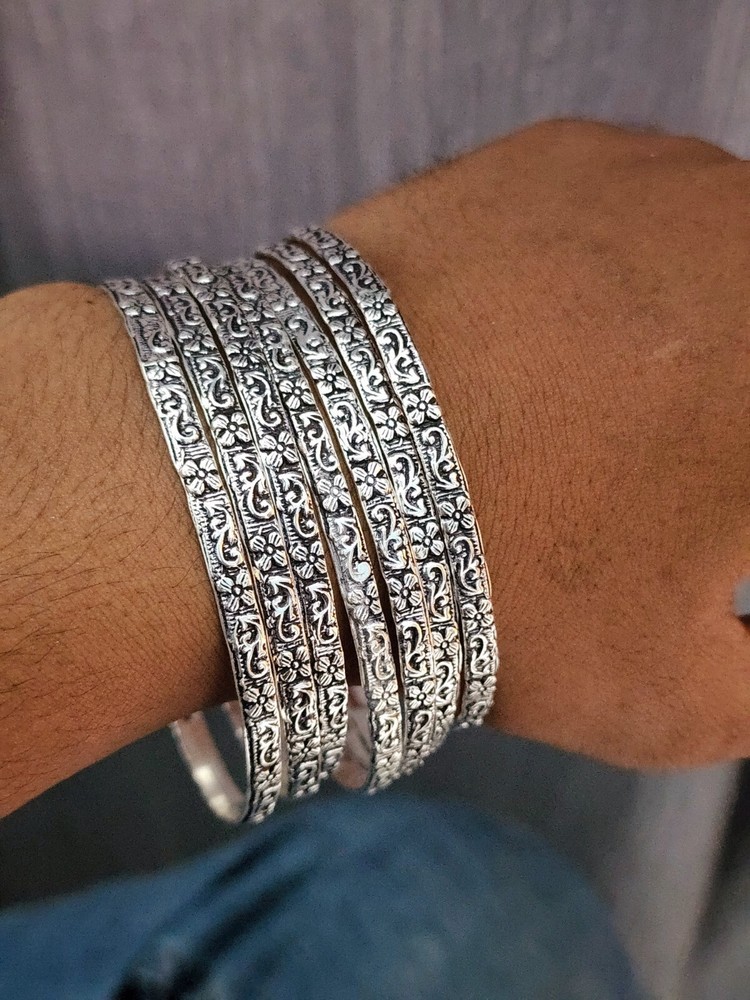 Set Of 7 Solid 925 Sterling Boho Silver Bangle Handmade Jewelry Gift For Her D40