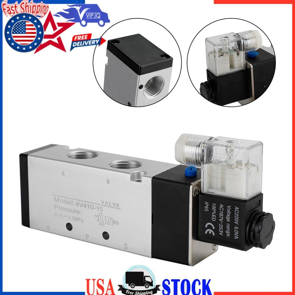 Pneumatic Electric Solenoid Air Valve 4V410-15 AC 220V 2 Position 5 Way PT 1/2
