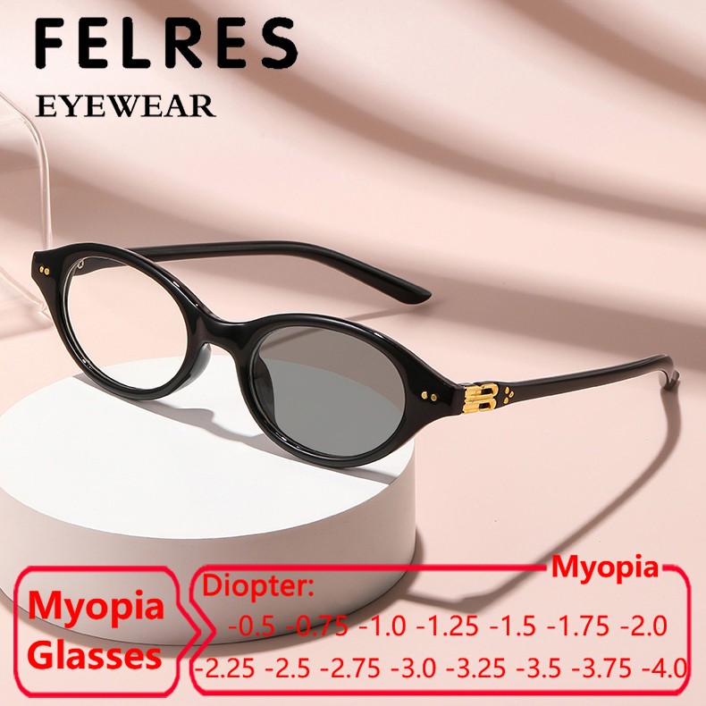 Women Oval Photochromic Myopia Nearsighted Glasses Outdoor Shade Sunglasses New