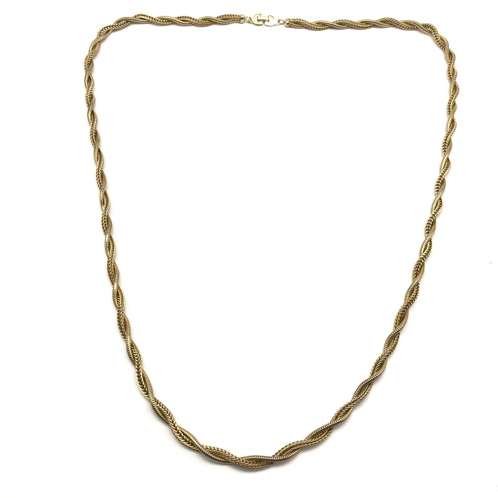 Vintage Christian Dior Gold Tone Twisted Chain Necklace 32 Signed
