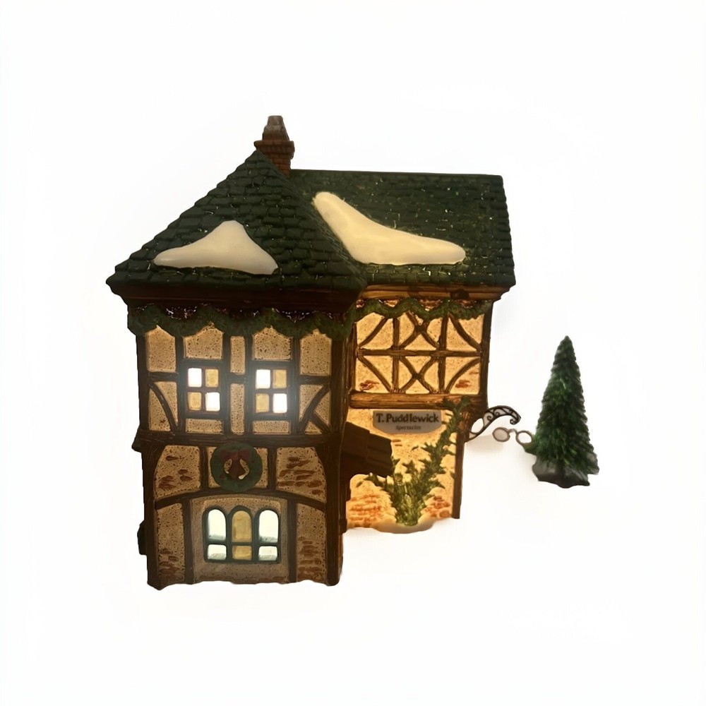 Dickens Village Dept 56  T. Puddlewick Spectacle Shop w/Light Cord, Sign & Tree
