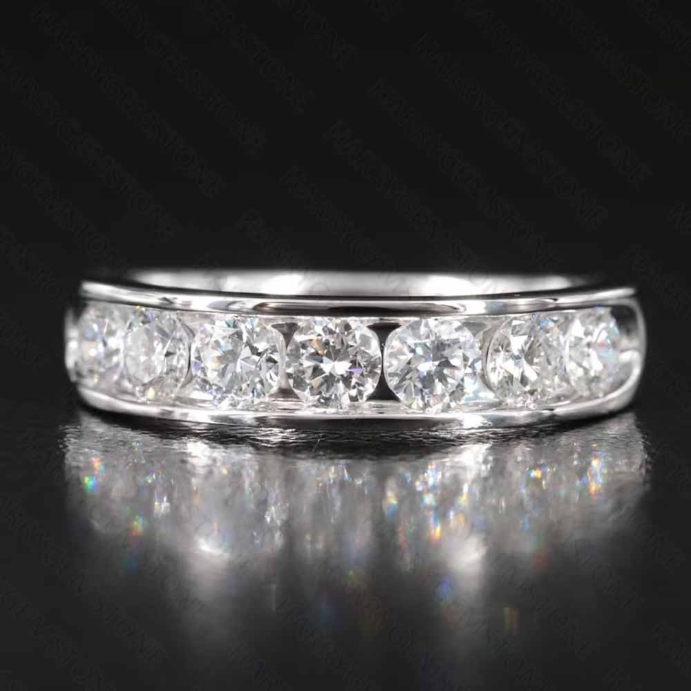 0.8Ct VVS1 Round Moissanite Men's 14K White Gold Plated Eternity Wedding Band