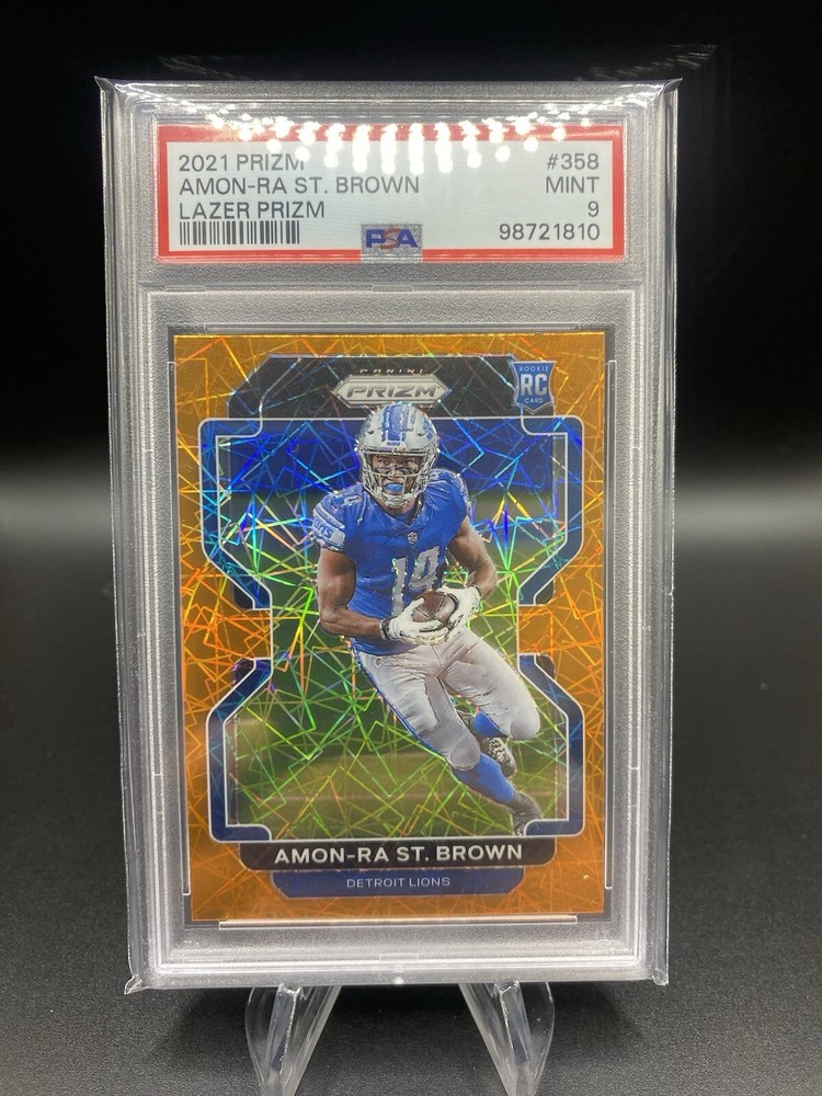 2021 Panini Prizm Amon-Ra St.Brown RC Orange Lazer Prizm # 358 PSA 9