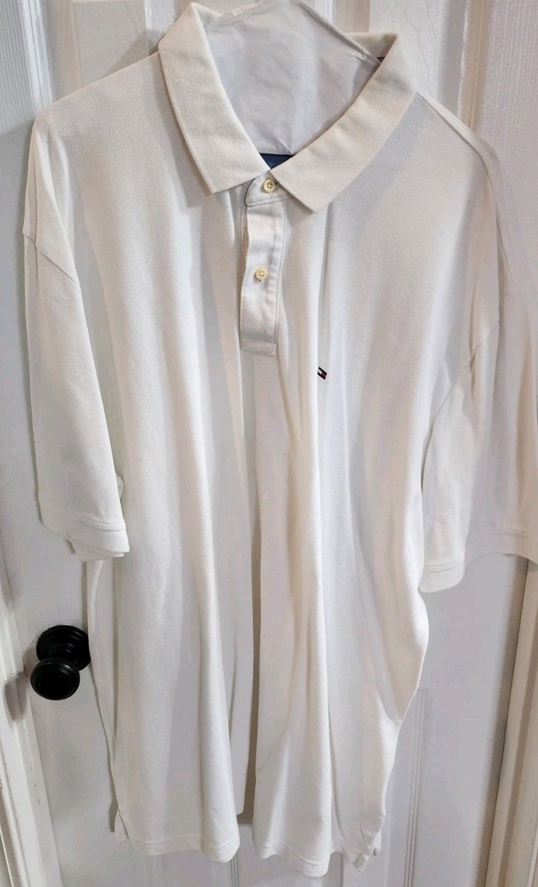 Vintage 1990s Tommy Hilfiger Men's Large 3xl Heavy 100% Cotton White Polo Shirt