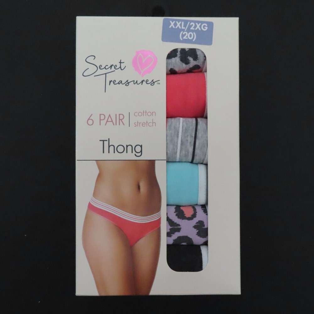 Secret Treasures Womens 20 XXL 6 Pair Cotton Stretch Animal Print Thongs NEW