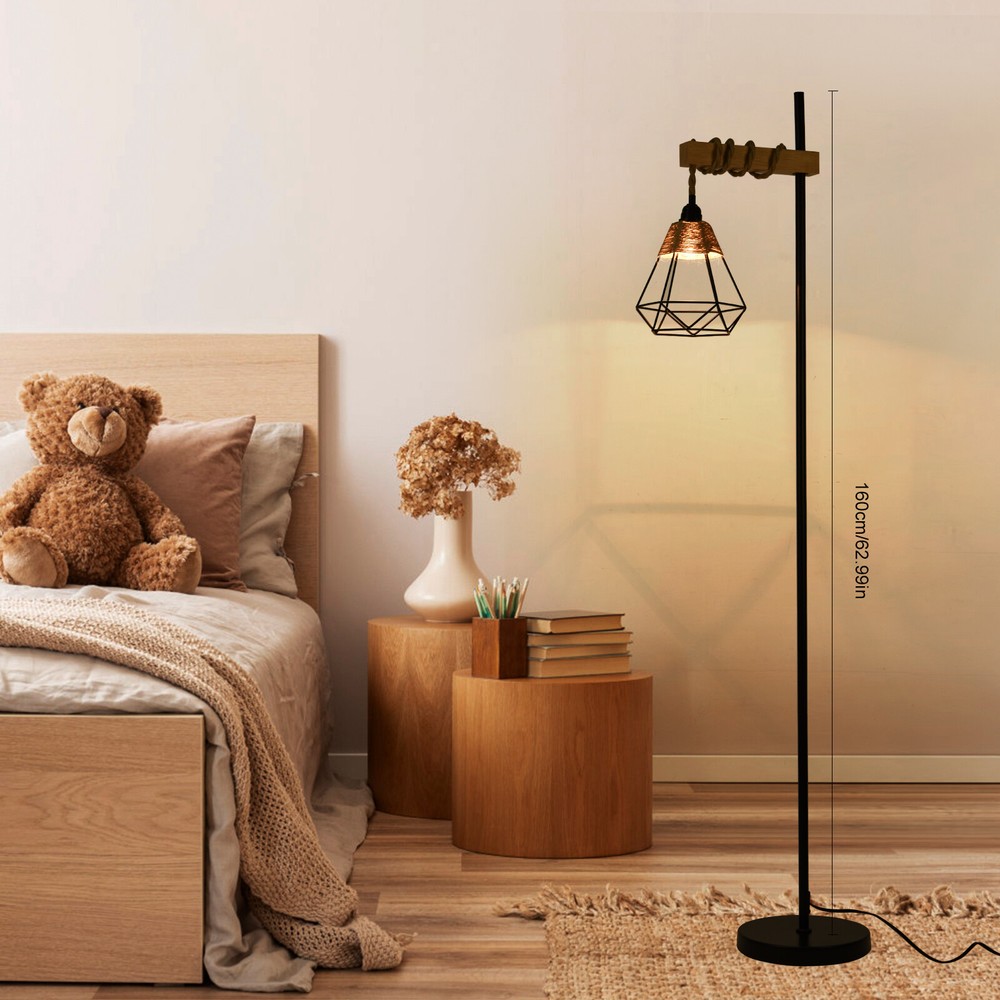 Floor Lamp Standing Reading Light Rattan Lampshade Height Adjustable+Foot Switch