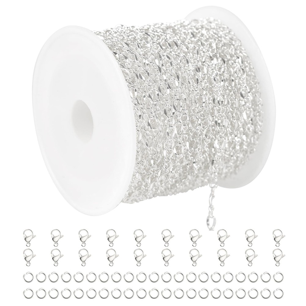 32.8 Feet Silver Chain for Jewelry Making Silver Plated Brass Link Chain Wome...
