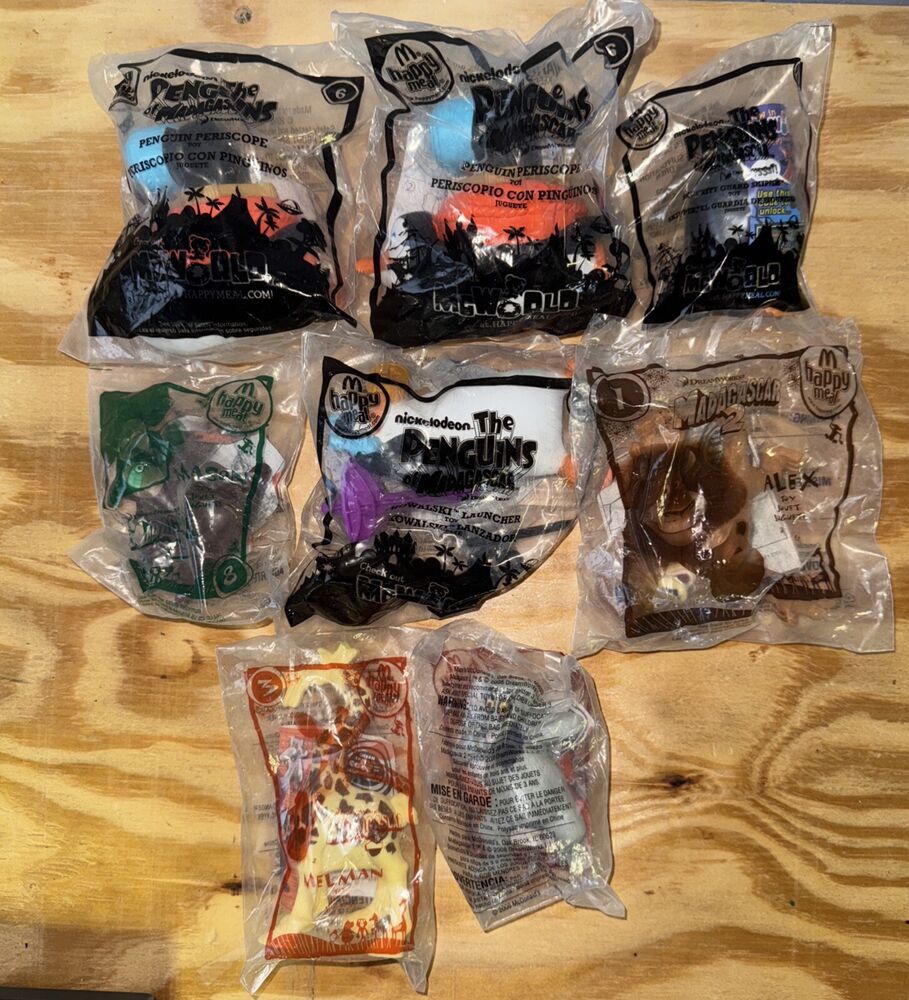 MCDONALDS HAPPY MEAL MADAGASCAR PENGUINS TOYS LOT OF 8