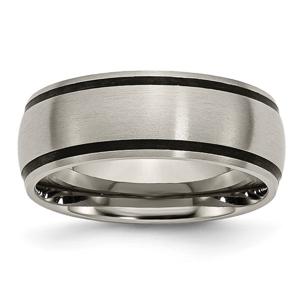 Titanium Brushed with Black Rubber 8mm Band Ring Size 10 for Men 3.92gm