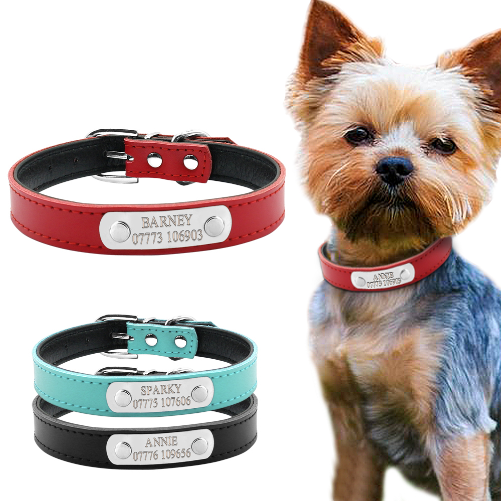 Custom PU Leather Dog Collar with Free Engraving Adjustable Pet ID Collar-image