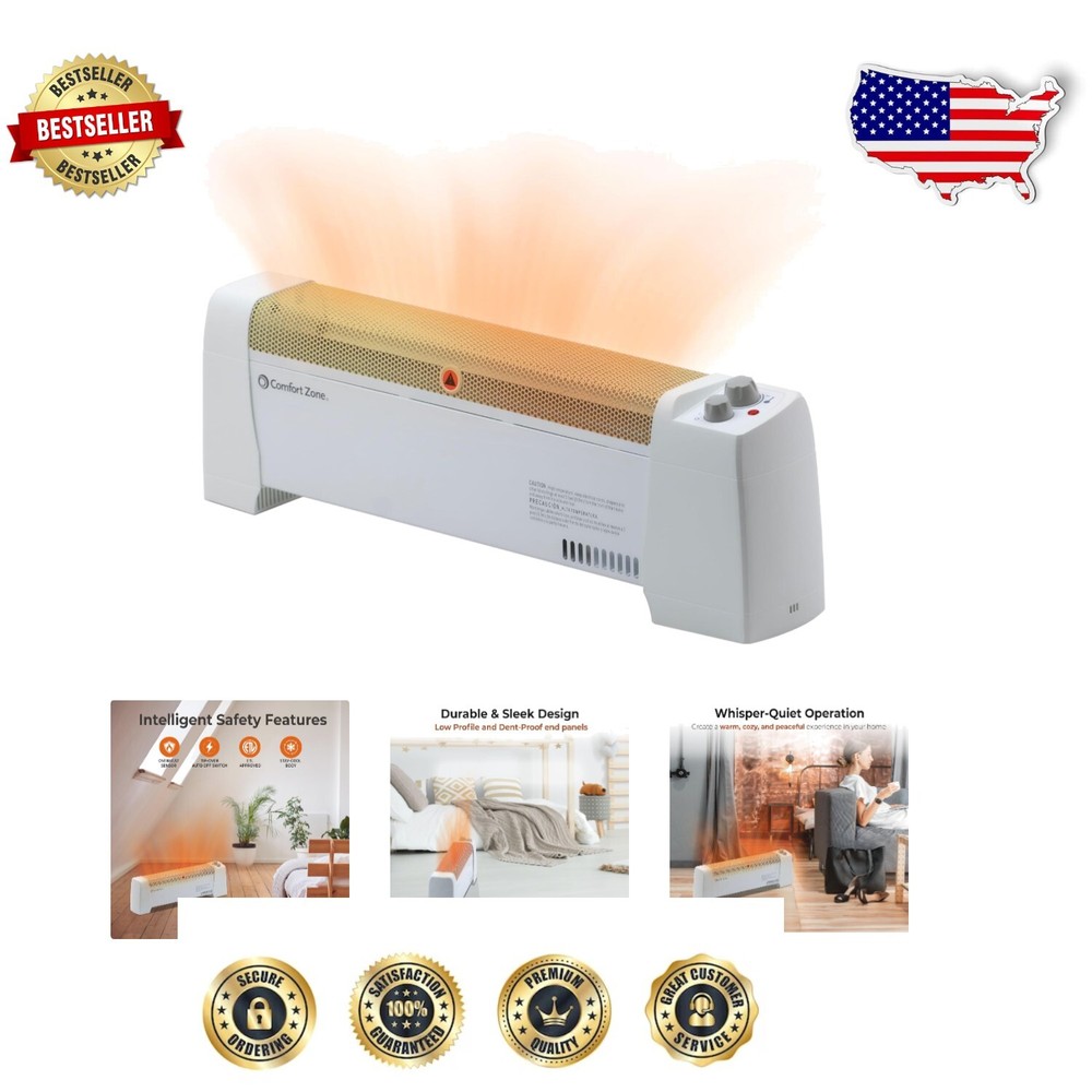 Electric Baseboard Heater 1500W with Adjustable Thermostat & Overheat Protection