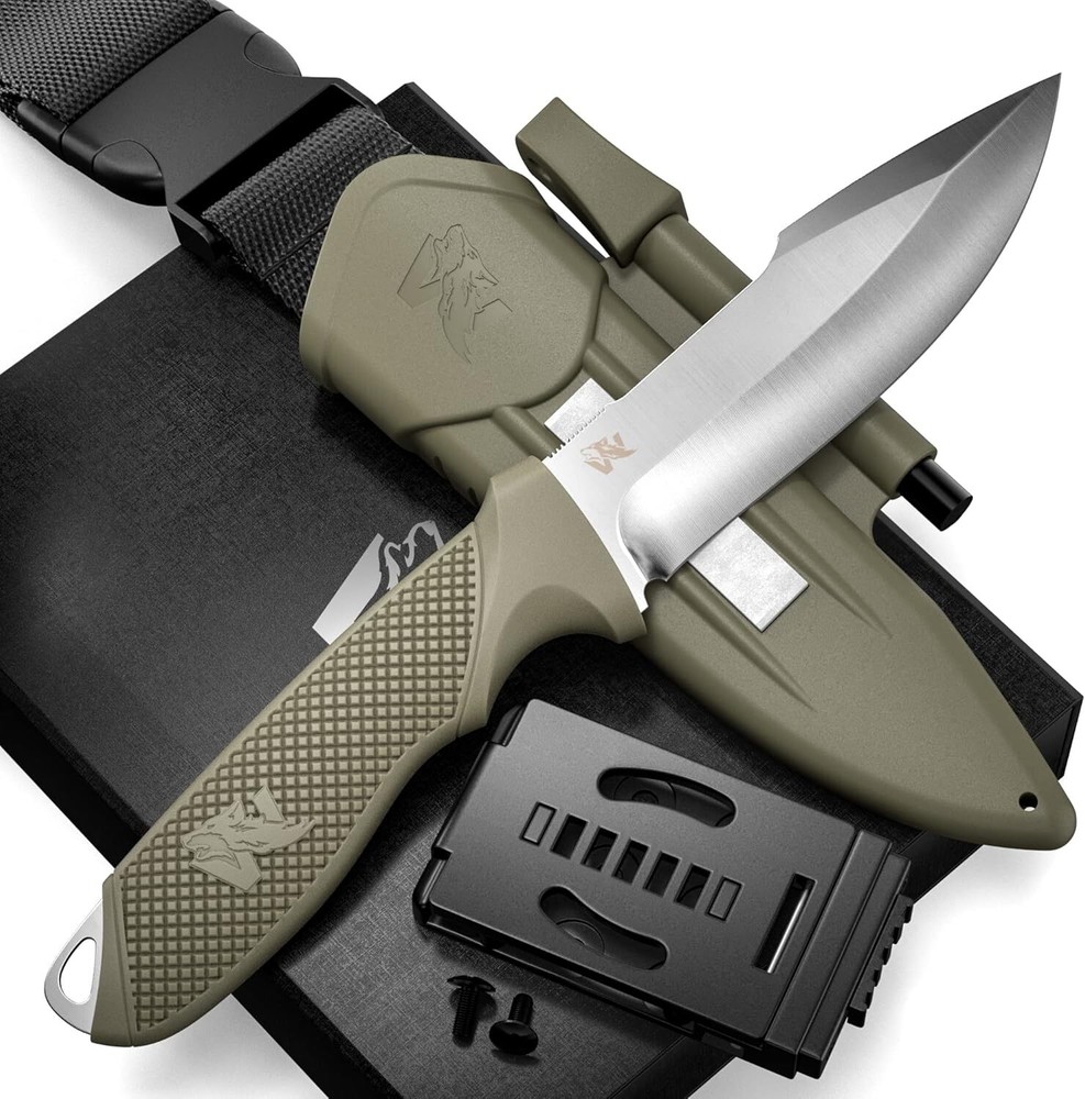 WOLF-III Full Tang Survival Knife with Fire Starter and Sheath - Tactical Outdoor Tool  