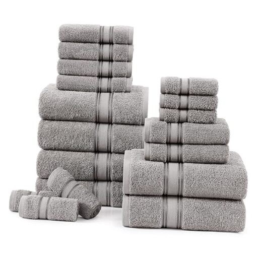 100% Cotton 18-Piece Zero Twist Quick-Dry Bath Towel Set in Grey